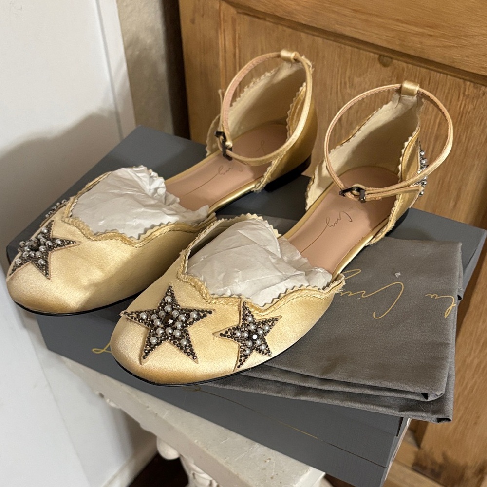 Anthropologie Lola Cruz Gold Star-Embellished Beaded Ballet Flats